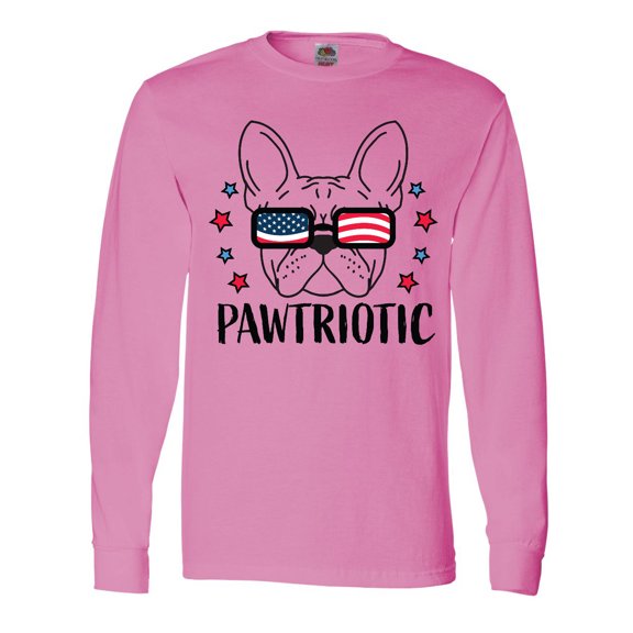 Inktastic Pawtriotic with French Bulldog in American Flag Sunglasses Long Sleeve T-Shirt
