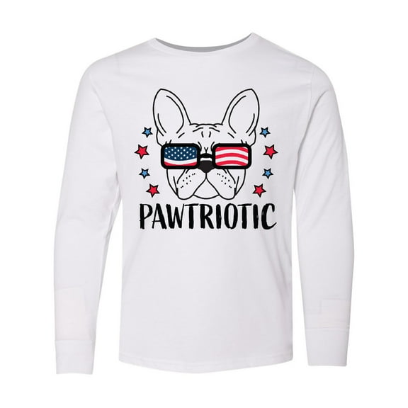 Inktastic Pawtriotic with French Bulldog  in American Flag Sunglasses Long Sleeve Youth T-Shirt