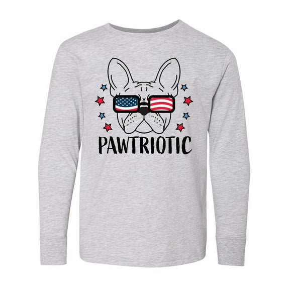 Inktastic Pawtriotic with French Bulldog in American Flag Sunglasses Long Sleeve Youth T-Shirt
