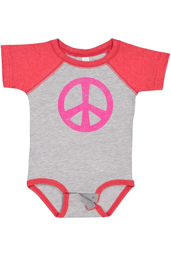 Peace Sign Pink Retro Girls Baby Bodysuit