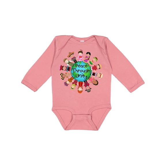 Inktastic Peace Through Unity Boys or Girls Long Sleeve Baby Bodysuit