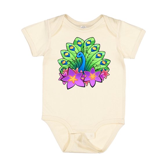 Inktastic Peacock and Flowers Boys or Girls Baby Bodysuit