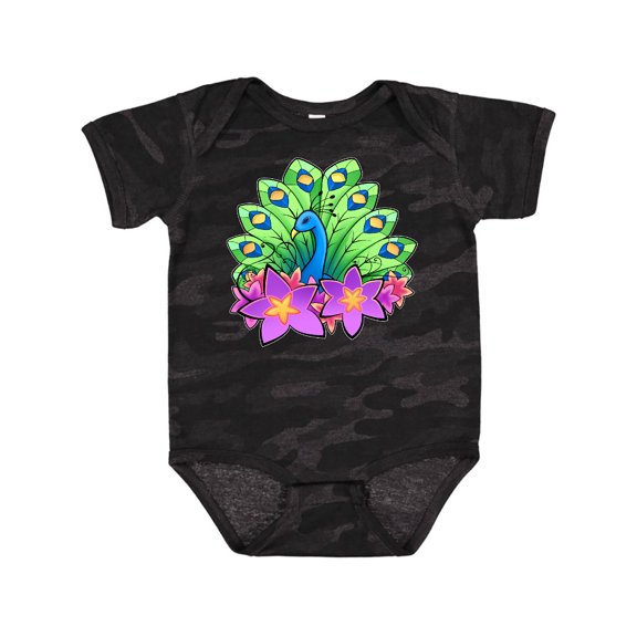 Inktastic Peacock and Flowers Boys or Girls Baby Bodysuit