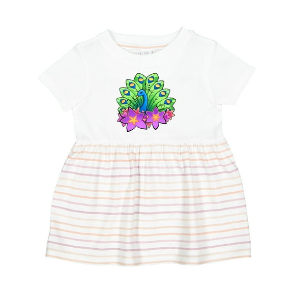 Inktastic Peacock and Flowers Girls Baby Dress