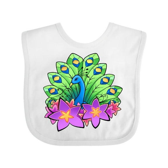 Inktastic Peacock and flowers Boys or Girls Baby Bib