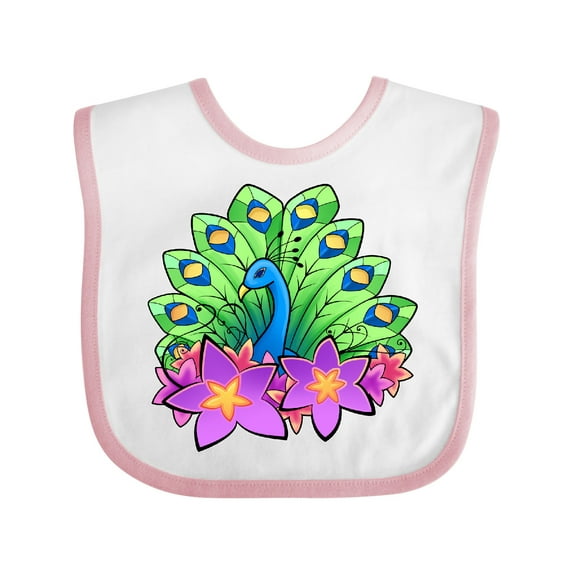 Inktastic Peacock and flowers Boys or Girls Baby Bib