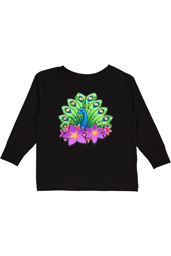 Peacock and flowers Boys or Girls Long Sleeve Toddler T-Shirt