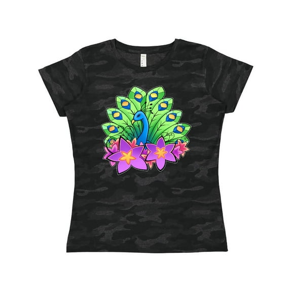 Inktastic Peacock and flowers Women's T-Shirt