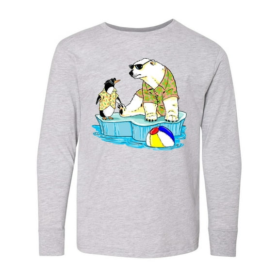 Inktastic Penguin and Polar Bear Iceberg Beach Bums Long Sleeve Youth T-Shirt