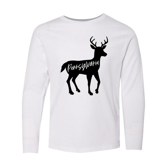 Inktastic Pennsylvania Black Deer Silhouette Long Sleeve Youth T-Shirt