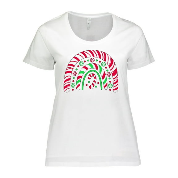 Inktastic Peppermint Rainbow with Candy Cane Women's Plus Size T-Shirt