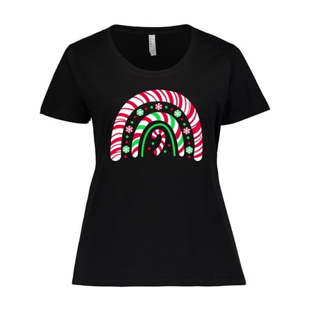 Inktastic Peppermint Rainbow with Candy Cane Women's Plus Size T-Shirt