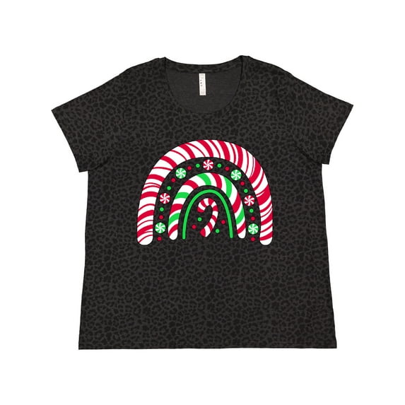 Inktastic Peppermint Rainbow with Candy Cane Women's Plus Size T-Shirt
