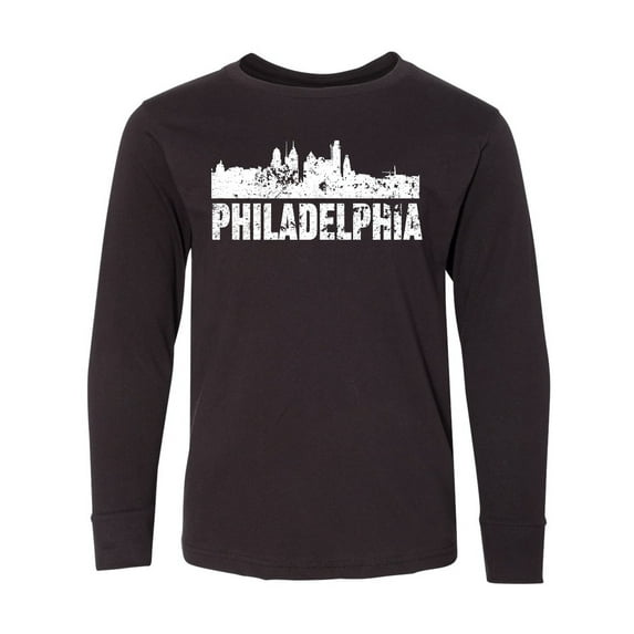 Inktastic Philadelphia Skyline Grunge Long Sleeve Youth T-Shirt