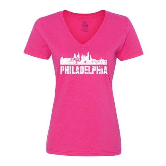 Inktastic Philadelphia Skyline Grunge Women's V-Neck T-Shirt