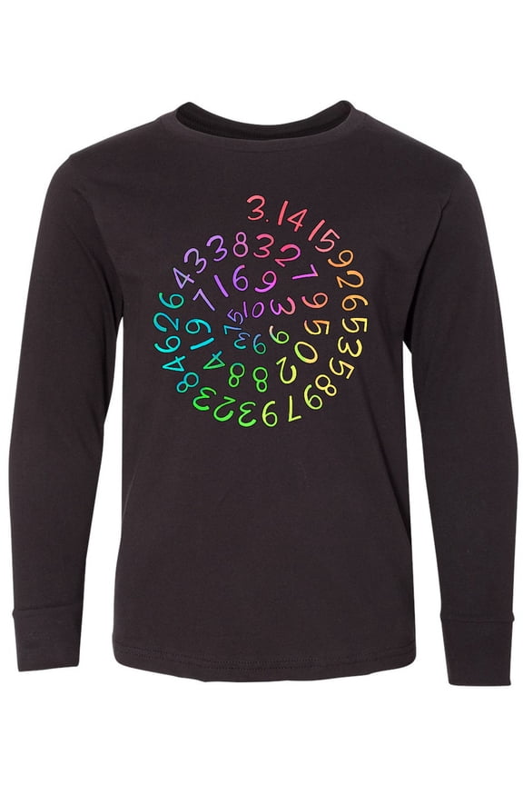 Pi Day Pi Numerals in Rainbow Spiral Long Sleeve Youth T-Shirt