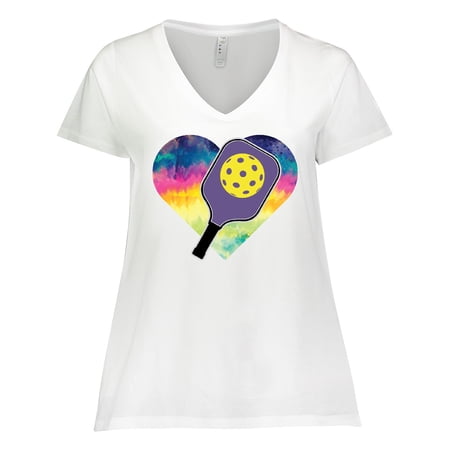 Inktastic Pickleball Lover Paddle Ball Retro Heart Women's Plus Size V-Neck T-Shirt