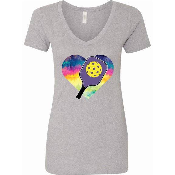 Inktastic Pickleball Lover Paddle Ball Retro Heart Women's V-Neck T-Shirt