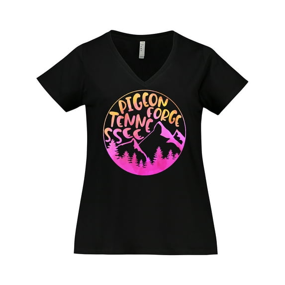 Inktastic Pigeon Forge, Tennessee- Mountains in Sunrise Colors Women's Plus Size V-Neck T-Shirt