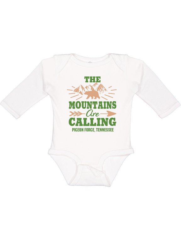 Pigeon Forge Tennessee The Mountains Are Calling Boys or Girls Long Sleeve Baby Bodysuit