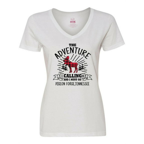 Inktastic Pigeon Forge Tennessee the Adventure is Calling and I Must Go Women's V-Neck T-Shirt