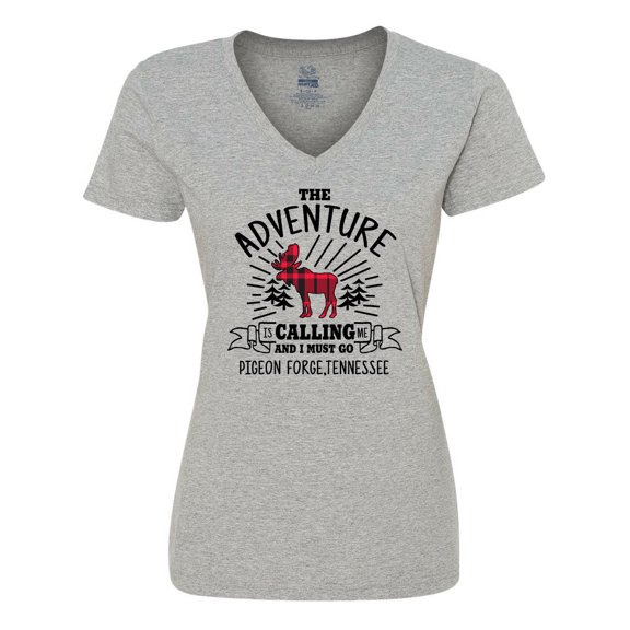 Inktastic Pigeon Forge Tennessee the Adventure is Calling and I Must Go Women's V-Neck T-Shirt