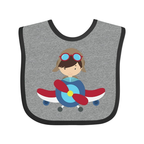 Inktastic Pilot Boy, Airplane, Plane, Flying, Brown Hair Boys Baby Bib