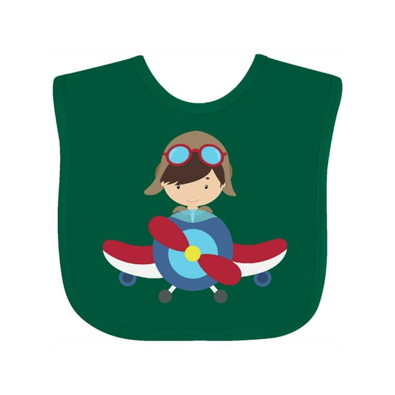 Inktastic Pilot Boy, Airplane, Plane, Flying, Brown Hair Boys Baby Bib