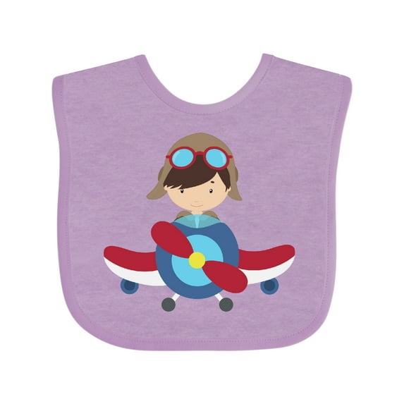 Inktastic Pilot Boy, Airplane, Plane, Flying, Brown Hair Boys Baby Bib