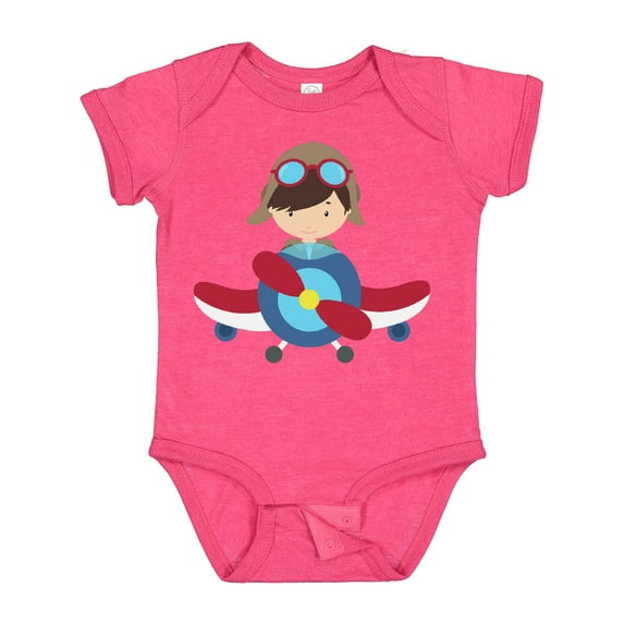 Inktastic Pilot Boy, Airplane, Plane, Flying, Brown Hair Boys Baby Bodysuit