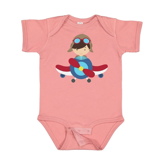 Inktastic Pilot Boy, Airplane, Plane, Flying, Brown Hair Boys Baby Bodysuit