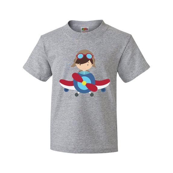 Inktastic Pilot Boy, Boy With Brown Hair, Boy In Airplane Youth T-Shirt