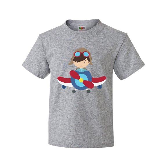 Inktastic Pilot Boy, Boy With Brown Hair, Boy In Airplane Youth T-Shirt