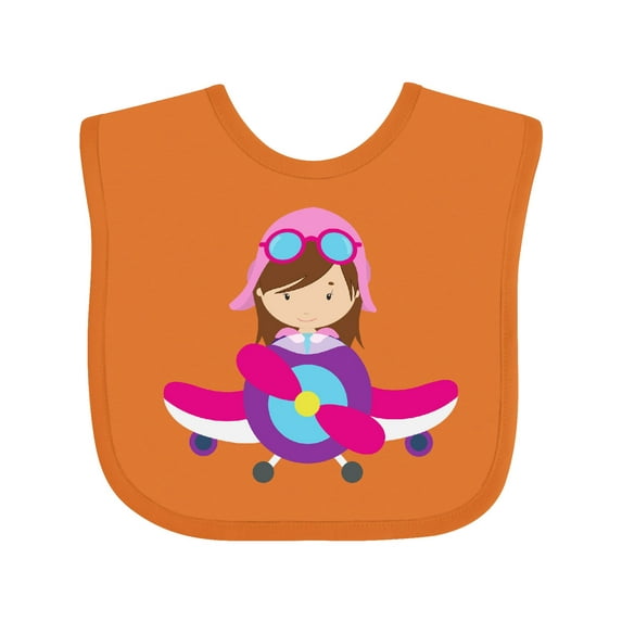 Inktastic Pilot Girl, Airplane, Plane, Flying, Brown Hair Girls Baby Bib