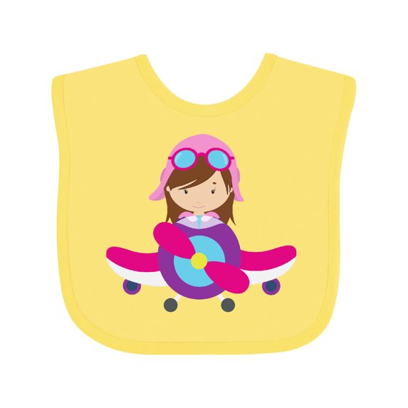 Inktastic Pilot Girl, Airplane, Plane, Flying, Brown Hair Girls Baby Bib