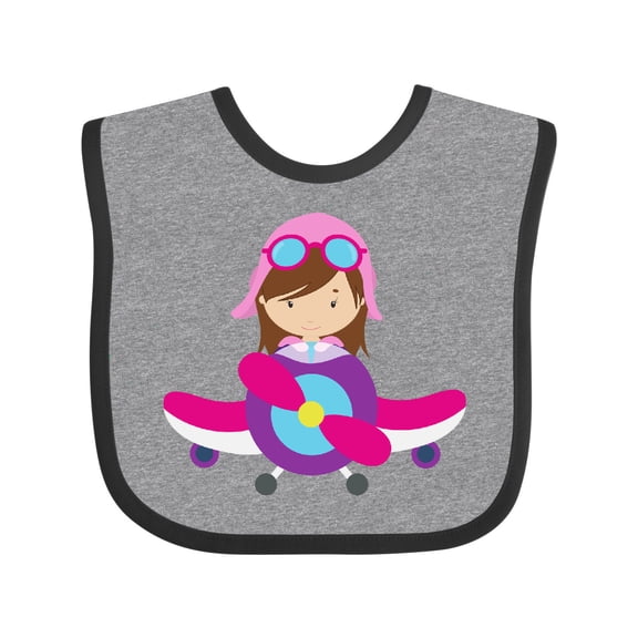 Inktastic Pilot Girl, Airplane, Plane, Flying, Brown Hair Girls Baby Bib