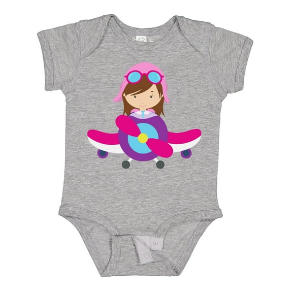 Inktastic Pilot Girl, Airplane, Plane, Flying, Brown Hair Girls Baby Bodysuit