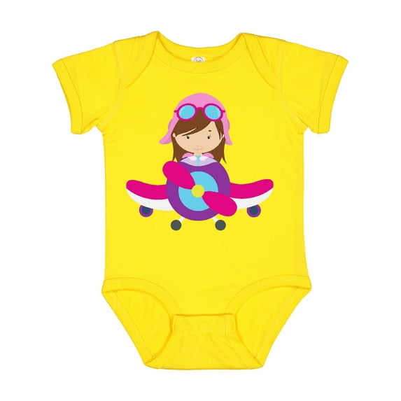 Inktastic Pilot Girl, Airplane, Plane, Flying, Brown Hair Girls Baby Bodysuit