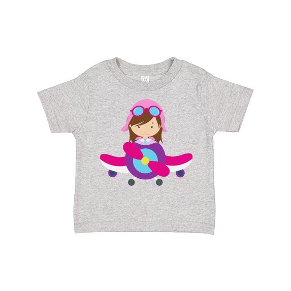 Inktastic Pilot Girl, Airplane, Plane, Flying, Brown Hair Girls Toddler T-Shirt