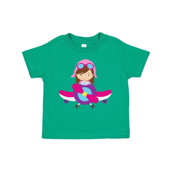 Inktastic Pilot Girl, Airplane, Plane, Flying, Brown Hair Girls Toddler T-Shirt