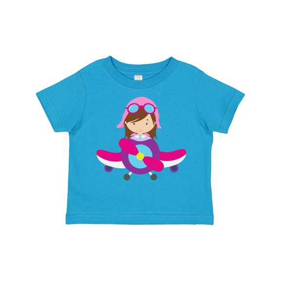 Inktastic Pilot Girl, Airplane, Plane, Flying, Brown Hair Girls Toddler T-Shirt
