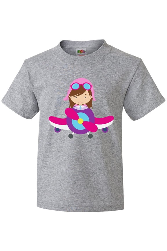 Pilot Girl, Airplane, Plane, Flying, Brown Hair Youth T-Shirt