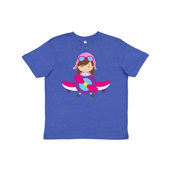 Inktastic Pilot Girl, Airplane, Plane, Flying, Brown Hair Youth T-Shirt