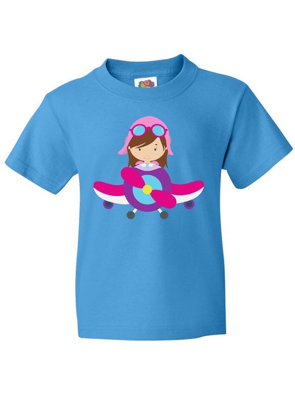 Pilot Girl, Airplane, Plane, Flying, Brown Hair Youth T-Shirt