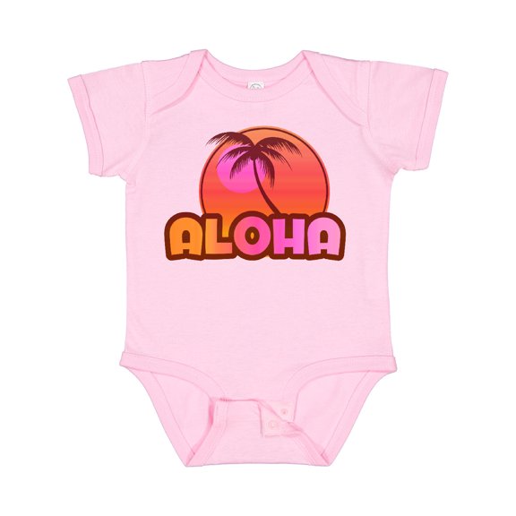Inktastic Pink Aloha Palm Girls Baby Bodysuit