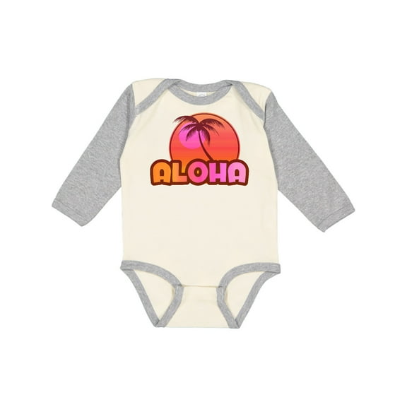 Inktastic Pink Aloha Palm Girls Long Sleeve Baby Bodysuit