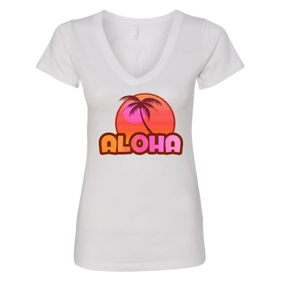 Inktastic Pink Aloha Palm Women's V-Neck T-Shirt