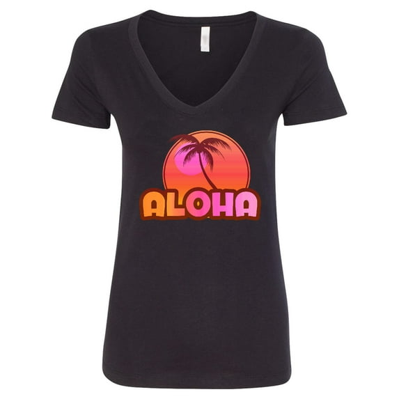 Inktastic Pink Aloha Palm Women's V-Neck T-Shirt