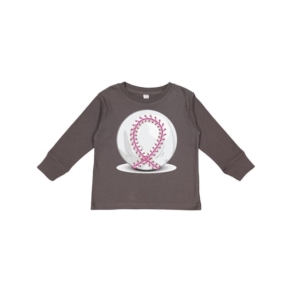Inktastic Pink Breast Cancer Ribbon Baseball Boys or Girls Long Sleeve Toddler T-Shirt
