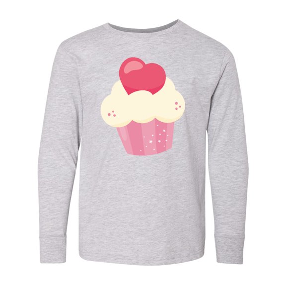 Inktastic Pink Cupcake, Pink Muffin, Cupcake Icing, Hearts Long Sleeve Youth T-Shirt